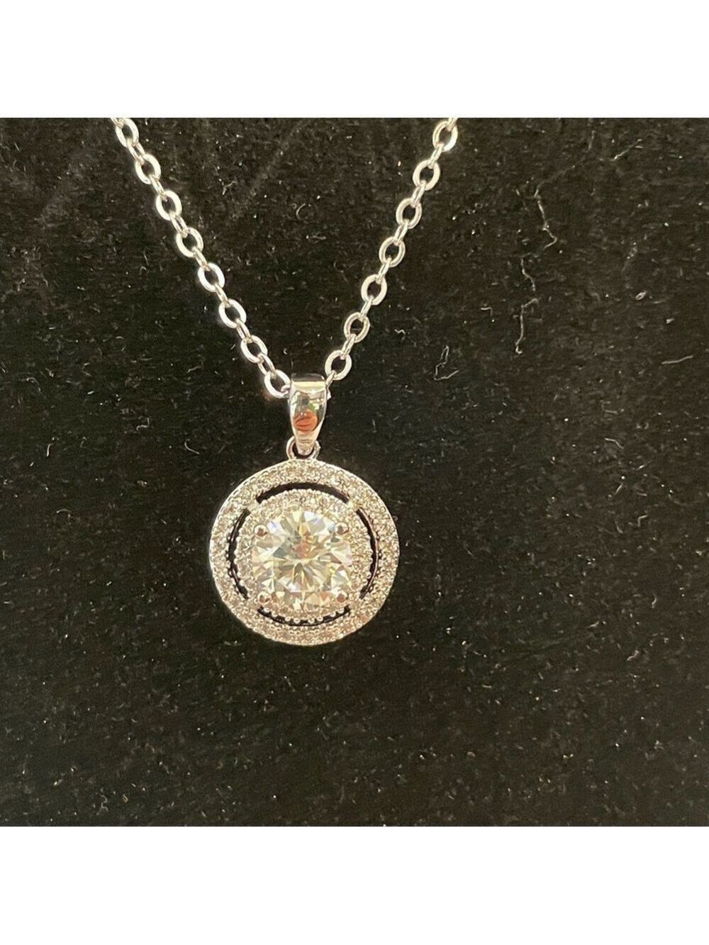 1.0ct women’s round Moissanite with double halo pendant necklace - Picture 2 of 5